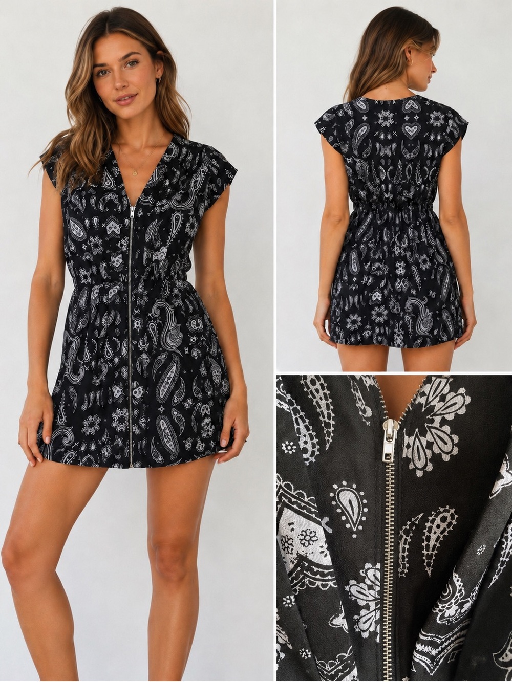 Black Paisley Zip-Front dress